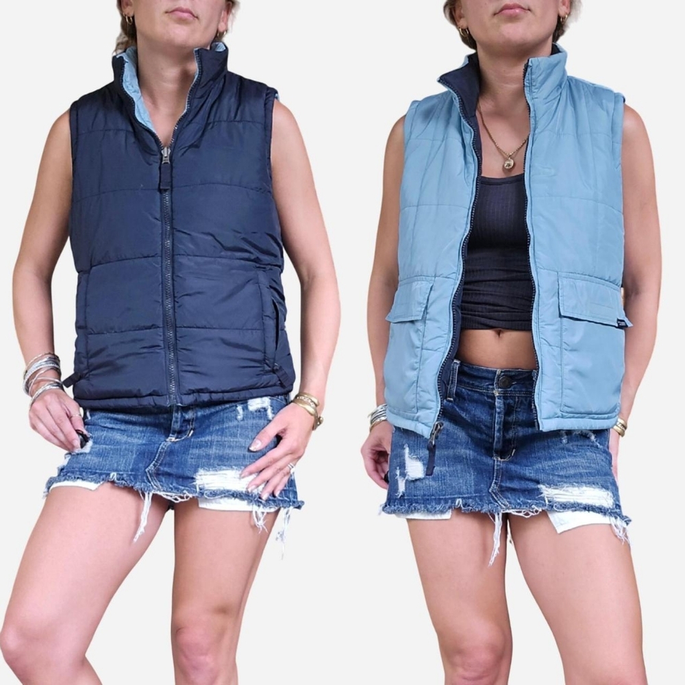 Reversible Abercrombie & Fitch Vintage Puffer Vest Blue Utility Cargo S